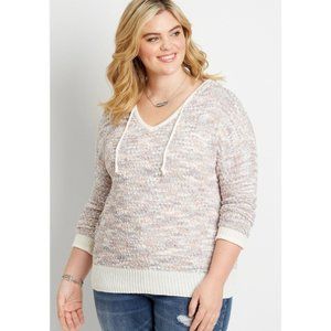 Maurice's Spacedye Hooded Pullover V Neck Sweater Pink Purple Women's sz XL